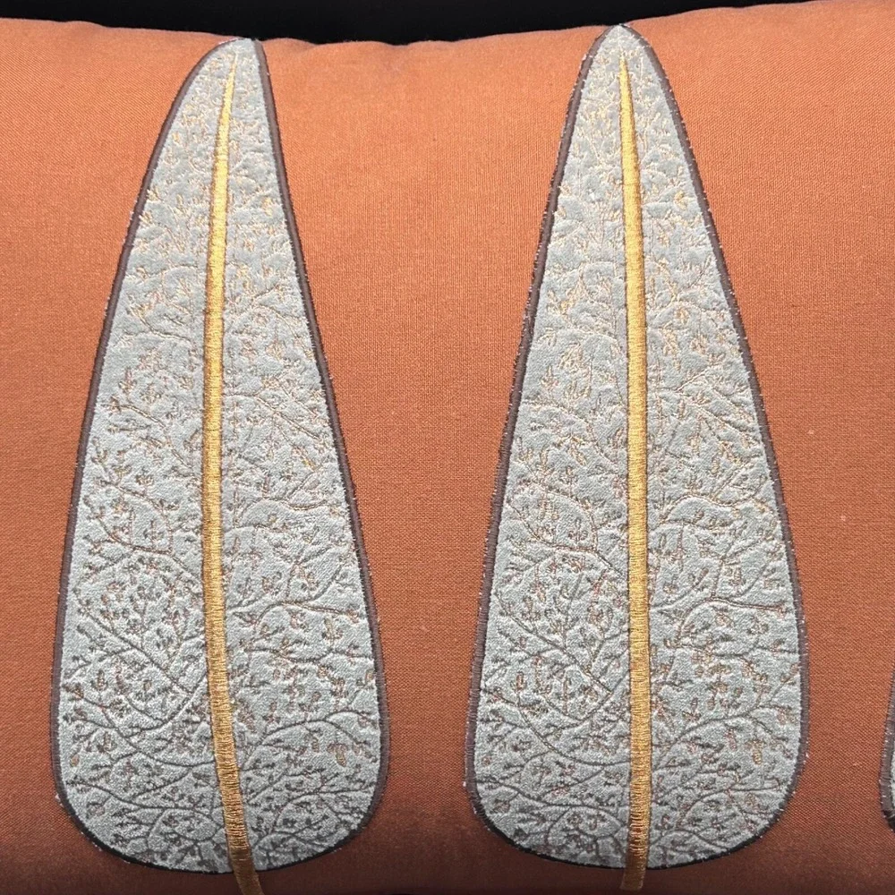 Global Views Pillow Accent Throw Pillow Apricot Copper Leaf Leaves‎ Texture